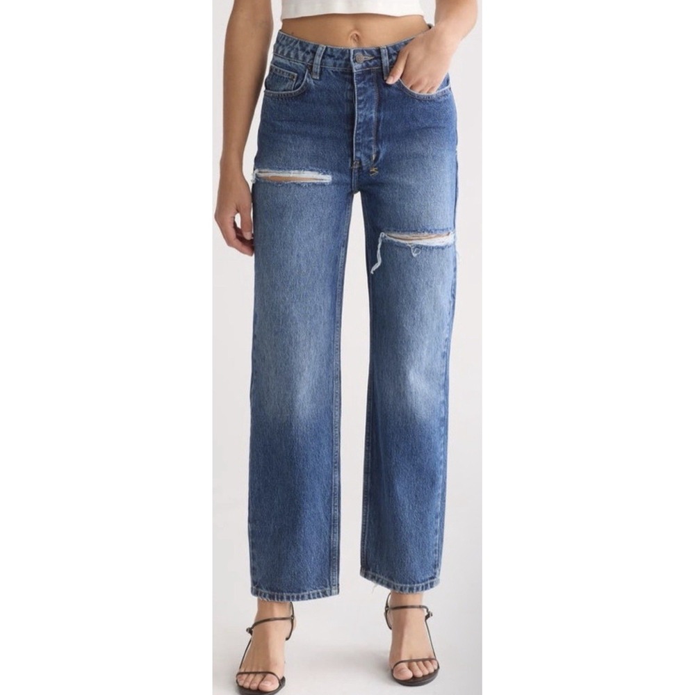 Ksubi Jeans Women's Brooklyn Stella Slash Straight Leg Blue Denim High Waist 30